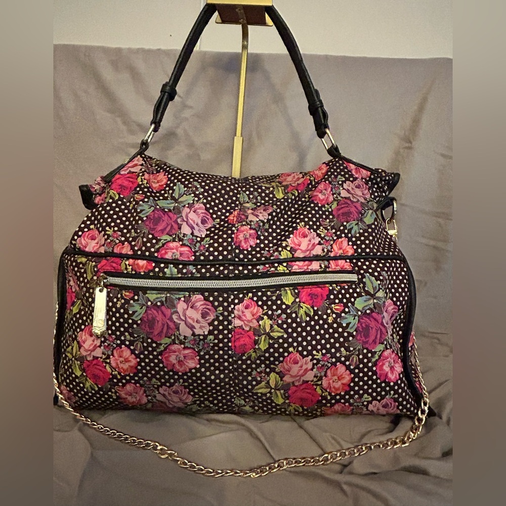 Floral Polka Dot Tote Bag with Gold Chain Handles - Picture 2 of 9